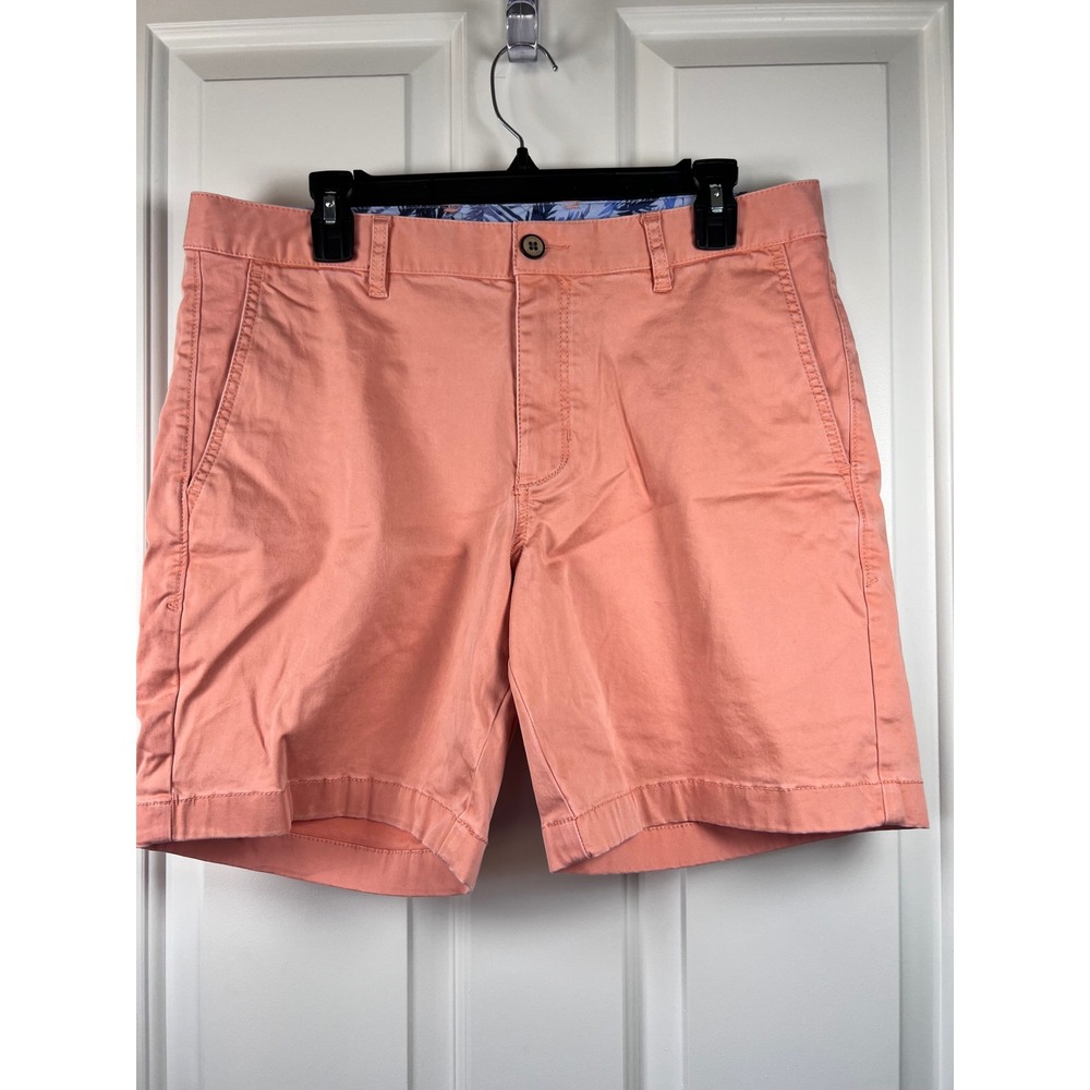 Tommy Bahama Mens Coral Pink Salmon Chino Shorts Flat Front Marlin Logo 34